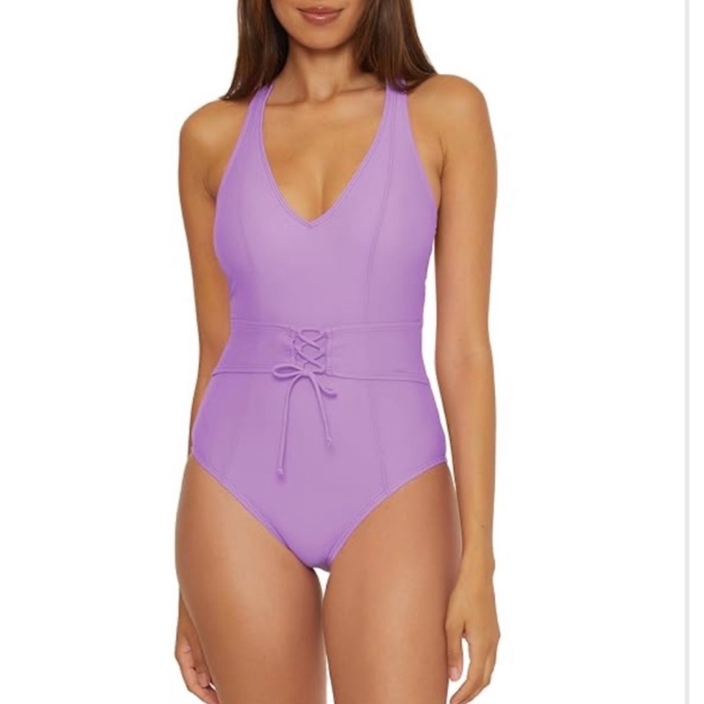 BCA by Rebecca Virtue Plunge Lace Up One Piece Swimsuit New
